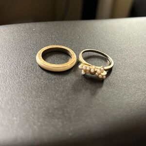 Classic Gold Band and Pearl Accent Ring Set - Women Jewelry